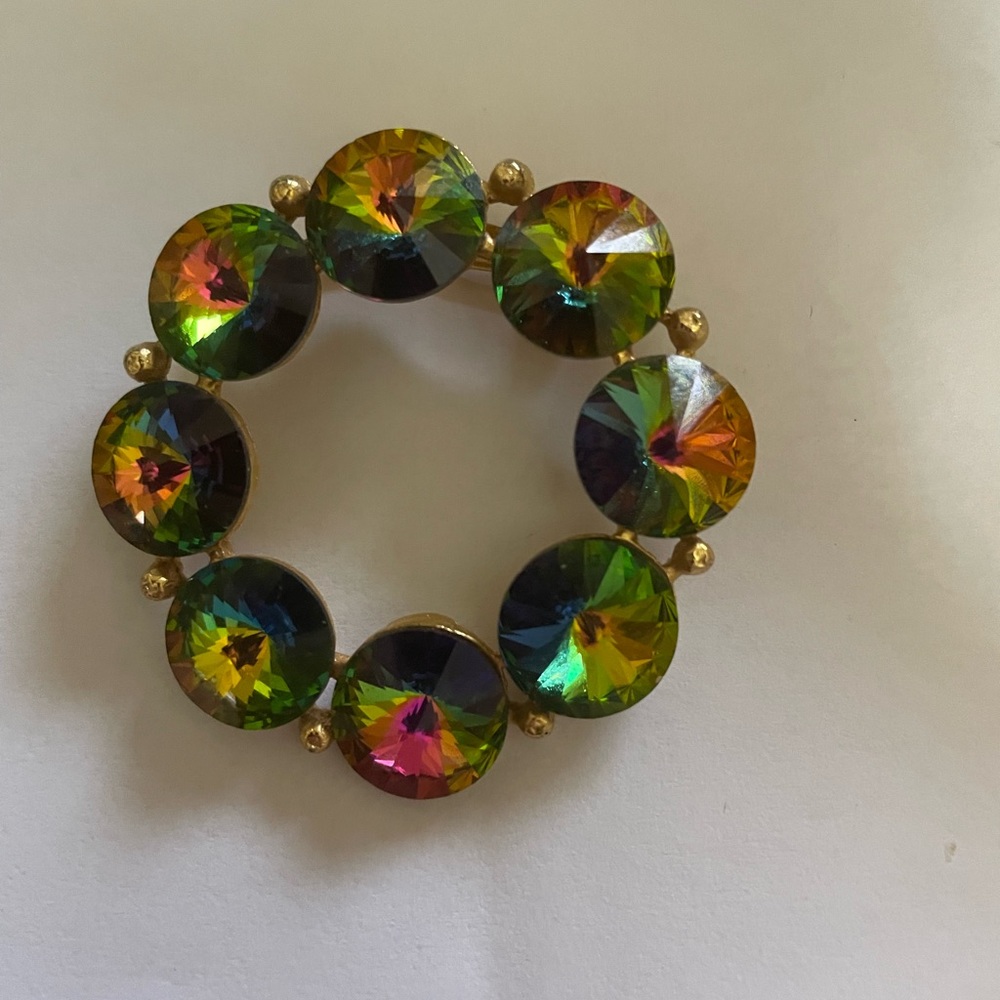 Vintage WEISS Demi Rivoli Watermelon Rhinestones Brooch.